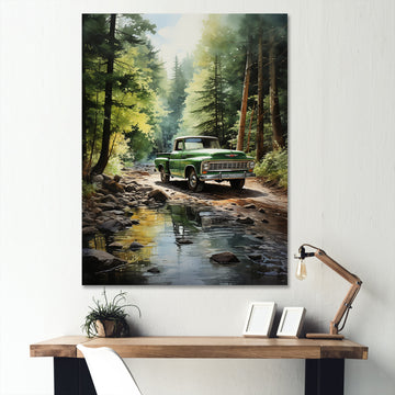 Pickup Truck Whispering Forest I - Pickup Truck Canvas Wall Art